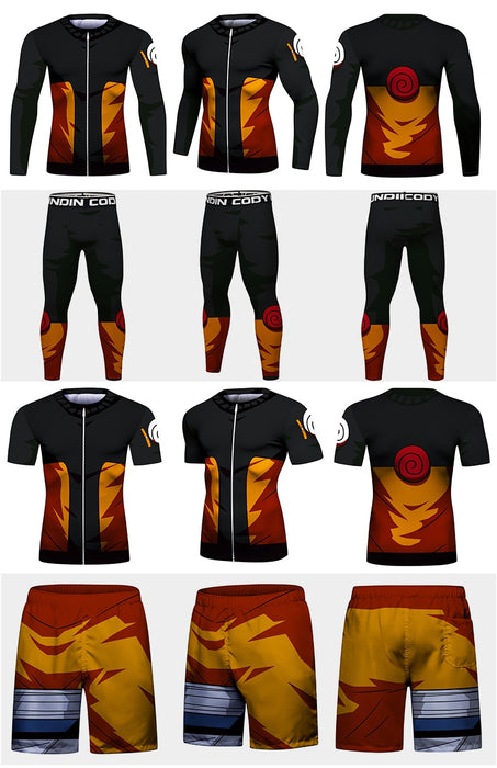 Naruto Elite Three Piece Short Sleeve Compression Rash Guard Set