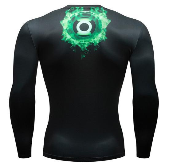 Green Lantern 'Green Flame' Premium Dri-Fit Long Sleeve Rash Guard-RashGuardStore