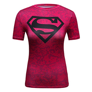 Women's Supergirl Compression 'Black S | Pink Camo' Short Sleeve Rashguard