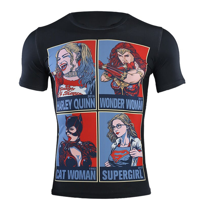 Wonder Woman Compression 'Catwoman | Supergirl | Harley Quinn' Short Sleeve Rashguard