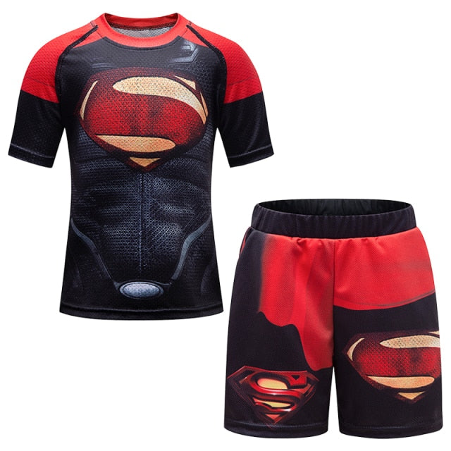 Kids Superman 'Dark' Short Sleeve Compression Short Set