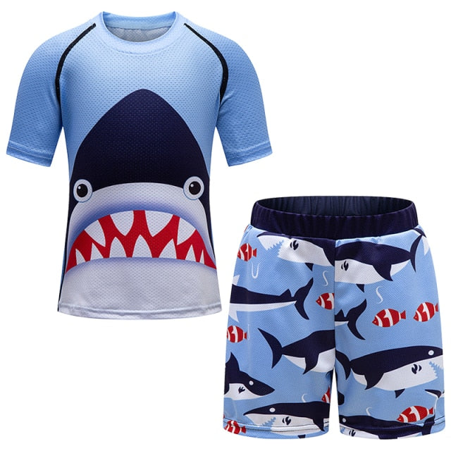 Kids Shark Short Sleeve Compression Short Set