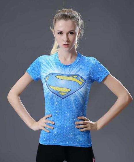 Supergirl 'Baby Blue' Compression Short Sleeve Rash Guard-RashGuardStore