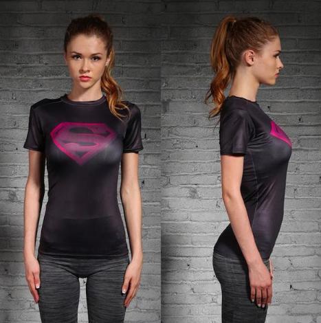 Supergirl 'Black/Pink' Compression Short Sleeve Rash Guard-RashGuardStore