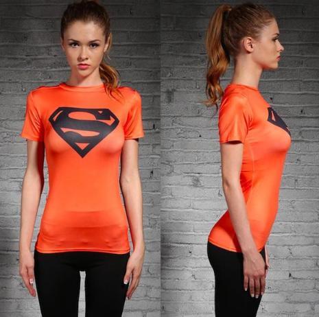 Supergirl 'Orange/Black' Compression Short Sleeve Rash Guard-RashGuardStore