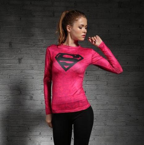 Supergirl 'Solid Pink' Compression Long Sleeve Rash Guard-RashGuardStore