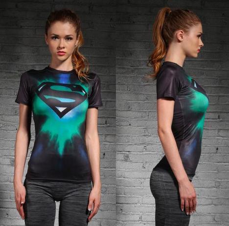 Supergirl 'Tie-Dye/Black' Compression Short Sleeve Rash Guard-RashGuardStore