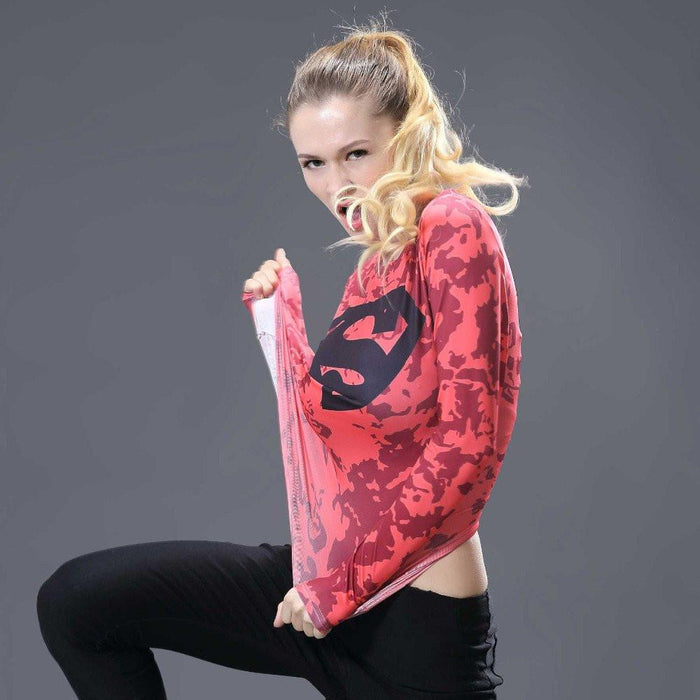 Superman Dark Pink Onyx Women's Short Sleeve Rashguard-RashGuardStore