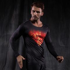 Superman "Fire" Compression Long Sleeve Rashguard-RashGuardStore