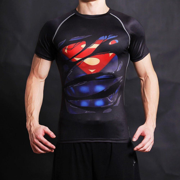 Superman "Hero Revealed" Black Short Sleeve Compression Rash Guard-RashGuardStore