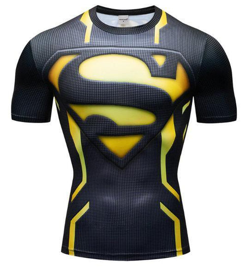 Superman "Powersuit Black/Yellow" Premium Dri-Fit Short Sleeve Rashguard-RashGuardStore