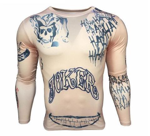 Tan Joker Tattoo Suicide Squad Compression Long Sleeve Rashguard-RashGuardStore