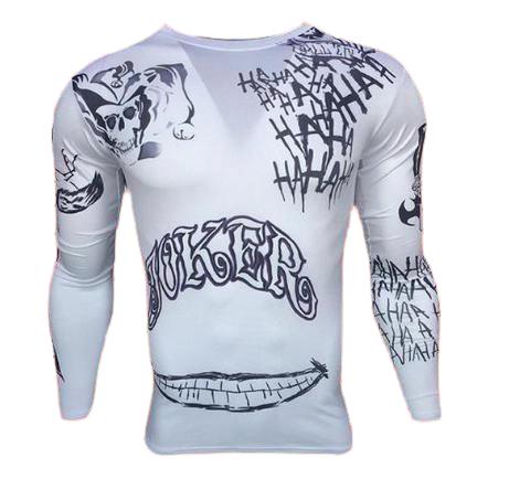 White Joker Tattoo Suicide Squad Compression Long Sleeve Rashguard-RashGuardStore