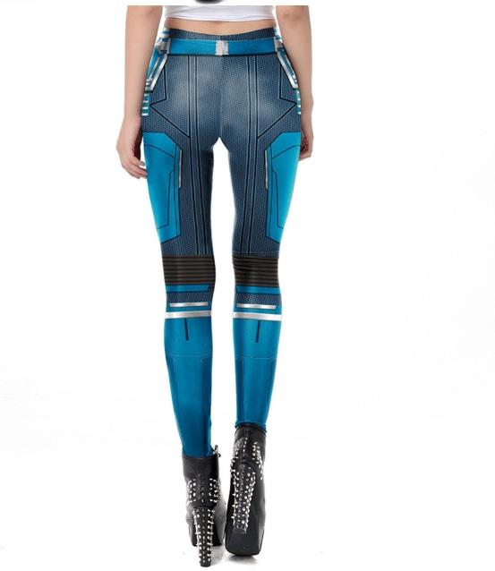 Women's Captain Marvel Carol Danvers 'Star Force' Blue Kree Compression Leggings-RashGuardStore